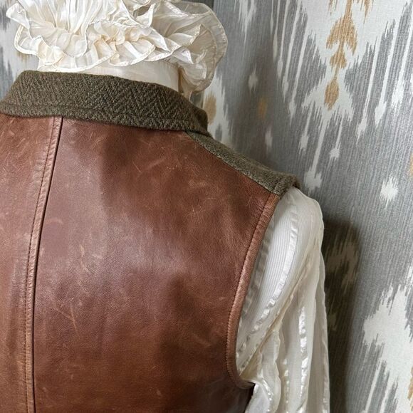 Ralph Lauren Olive Herringbone and Leather Gilet Waistcoat Vest - Picture 3 of 16
